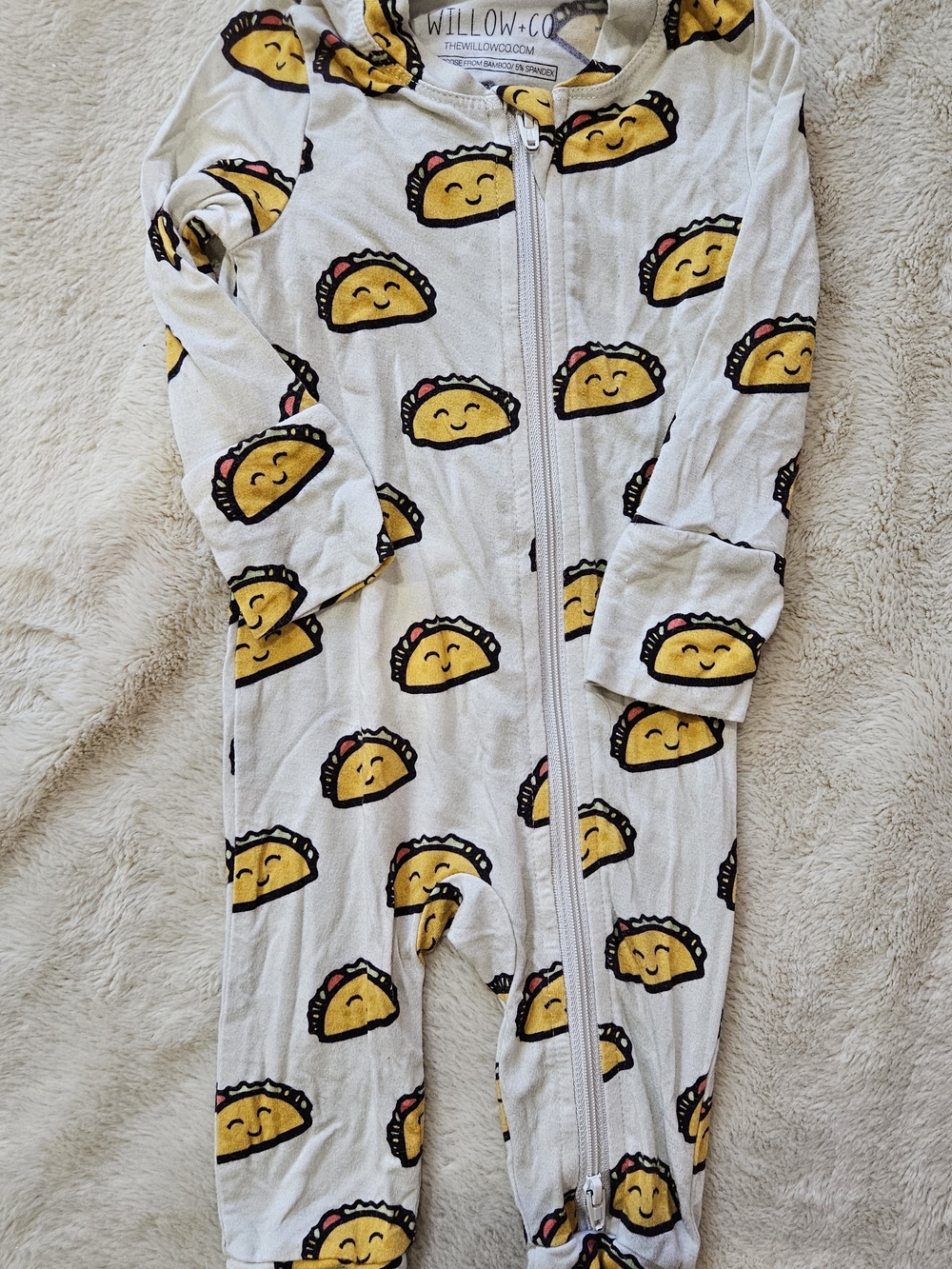 Willow And Co White Taco Print Zip One-Piece 0-3 Months